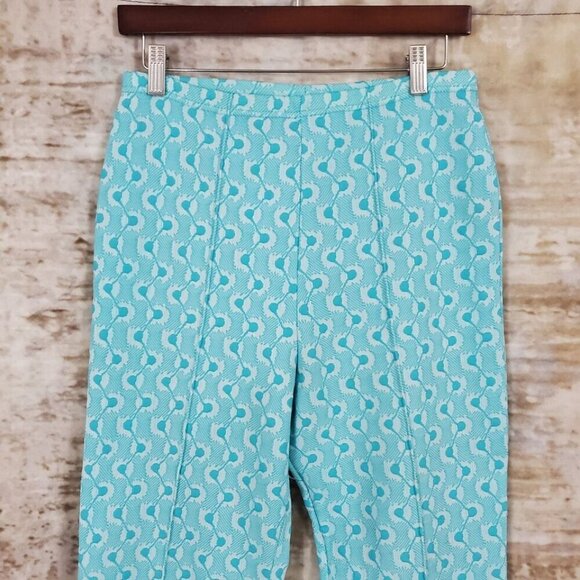 Vintage 1960s Mod Pants Kick Flare Ankle Crop High Rise VTG 60s Aqua Teal Blue - Picture 7 of 9
